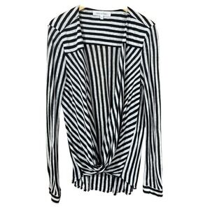 Derek Lam‎ 10C Women's Striped Linen Drape Long Sleeve Top Blouse Black SZ M